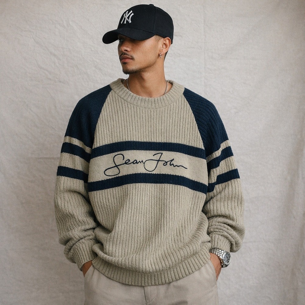 Vintage Y2K Sean John‎ Sweater Mens L Spell Out P. Diddy Hip Hop Streetwear 90s